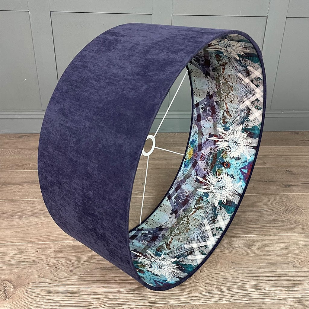 Mairi Helena Scottish Flora Emerald Thistle Wallpaper Lined Pendant Shade with Indigo Outer