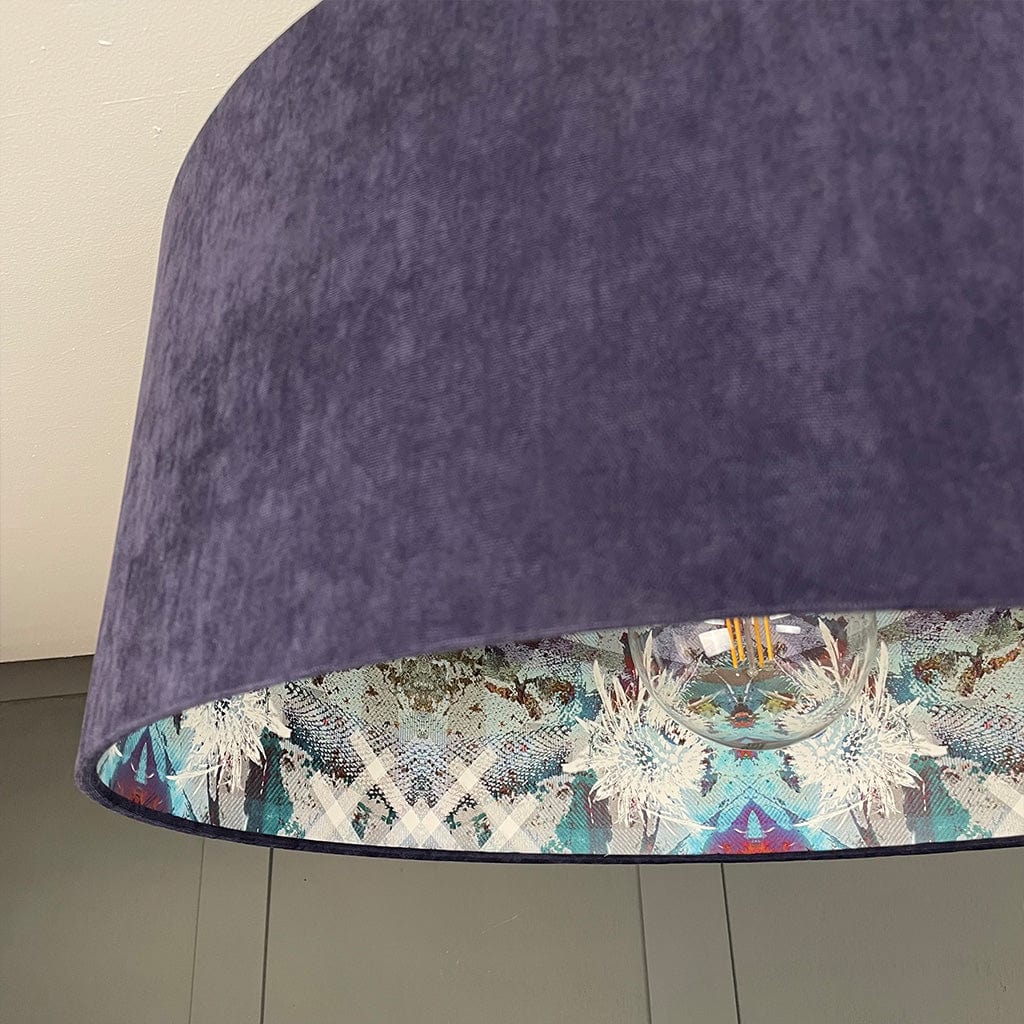 Mairi Helena Scottish Flora Emerald Thistle Wallpaper Lined Pendant Shade with Indigo Outer