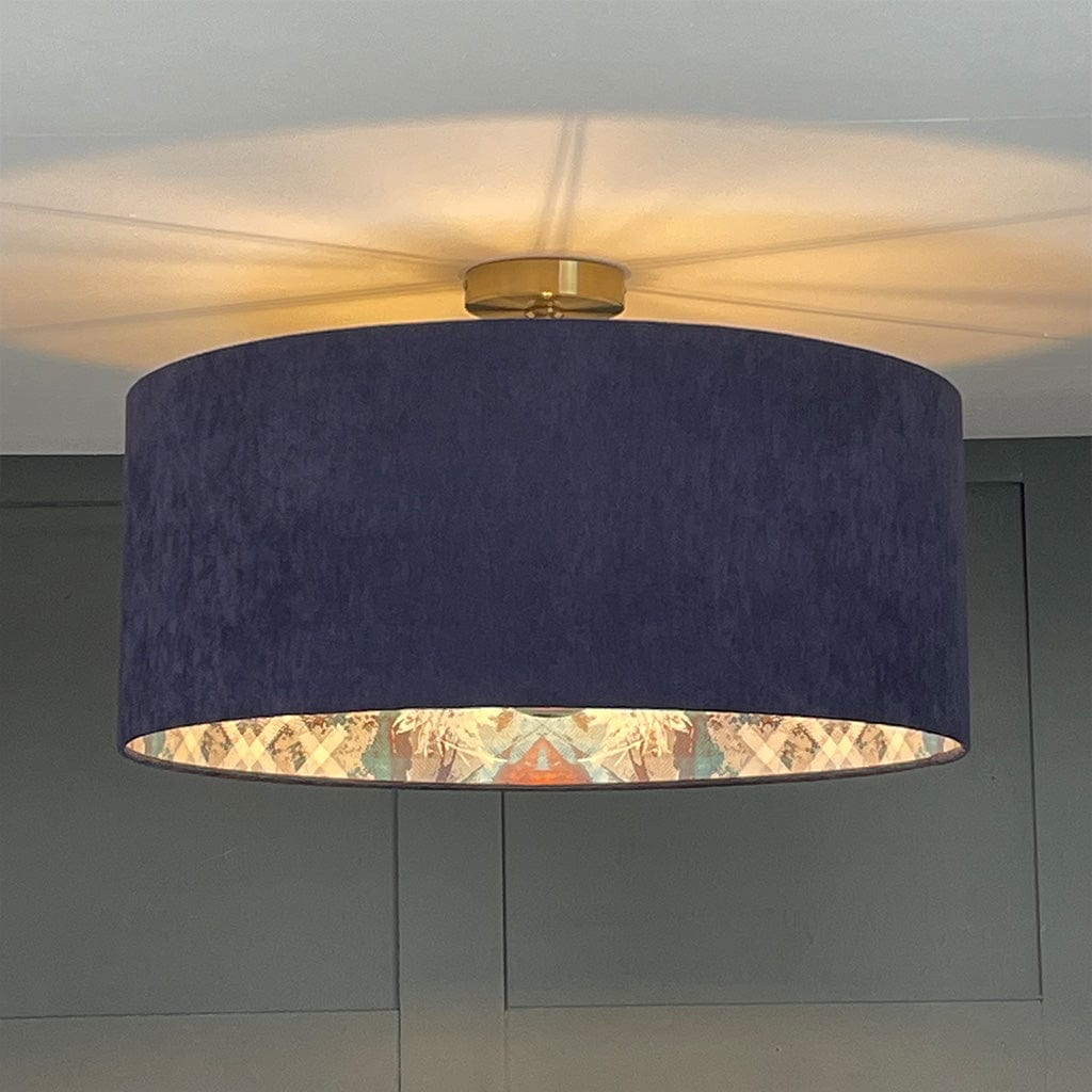 Mairi Helena Scottish Flora Emerald Thistle Wallpaper Lined Pendant Shade with Indigo Outer