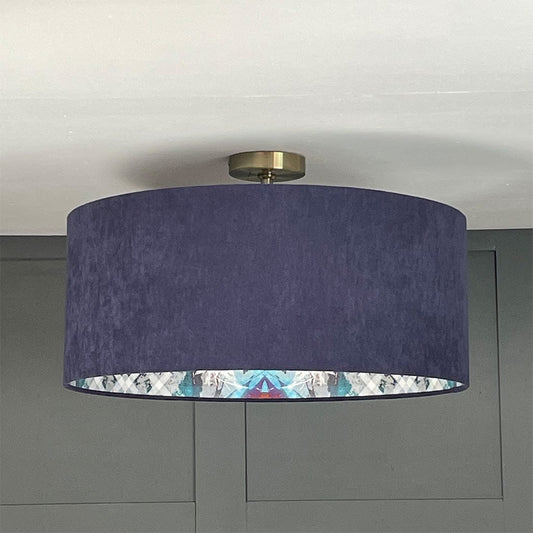 Mairi Helena Scottish Flora Emerald Thistle Wallpaper Lined Pendant Shade with Indigo Outer