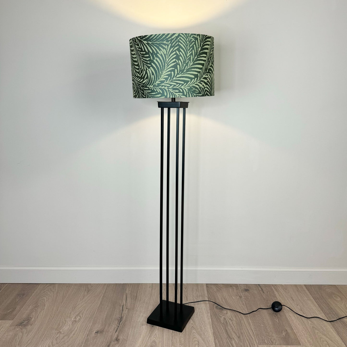 Matt Black Metal Four Post Floor Lamp with Acoustic Palm Emerald Shade