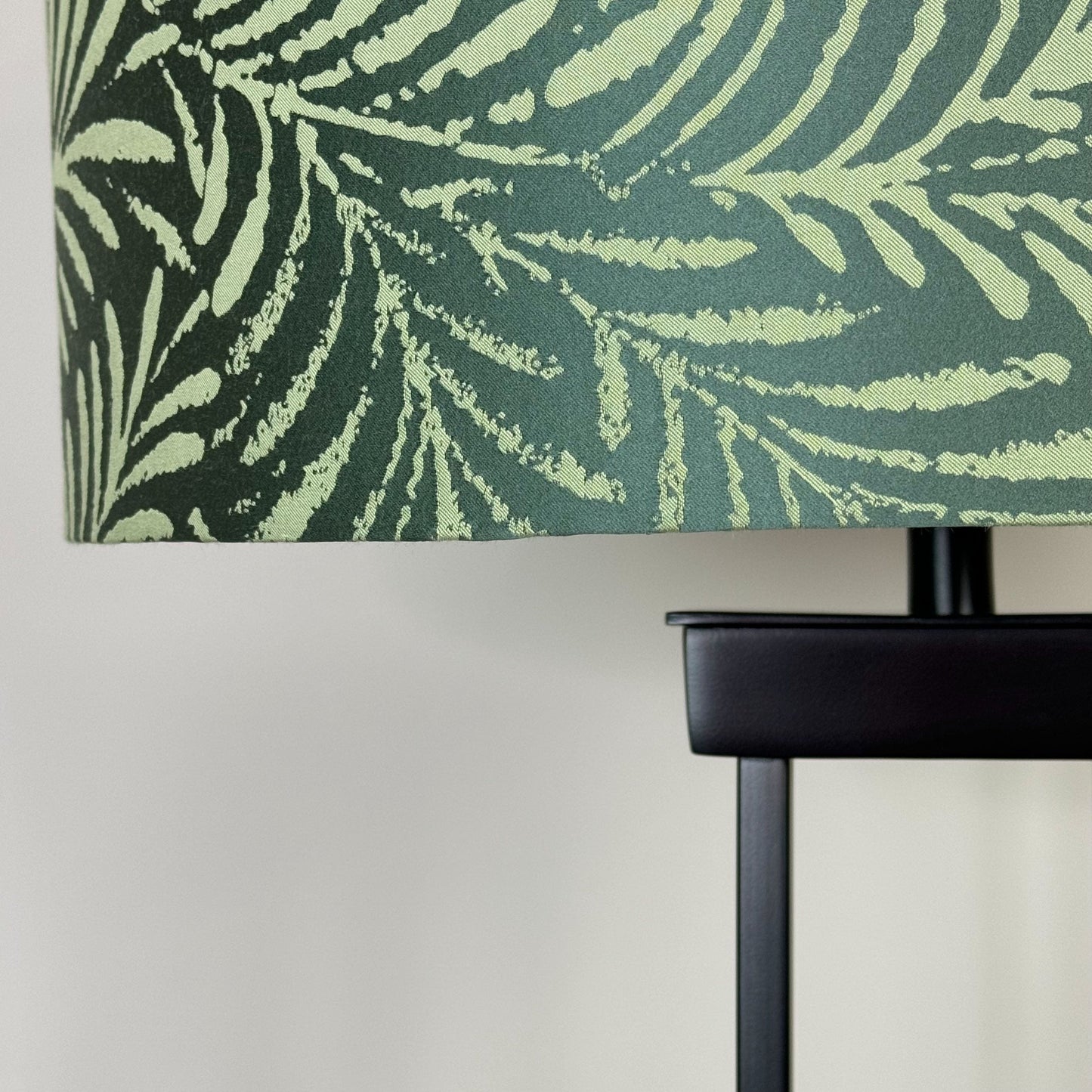 Matt Black Metal Four Post Floor Lamp with Acoustic Palm Emerald Shade