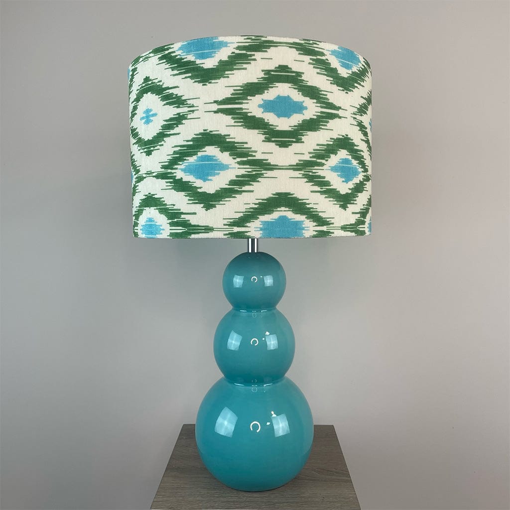 Mina Teal Ceramic Table Lamp with Velvet Ikat Shade