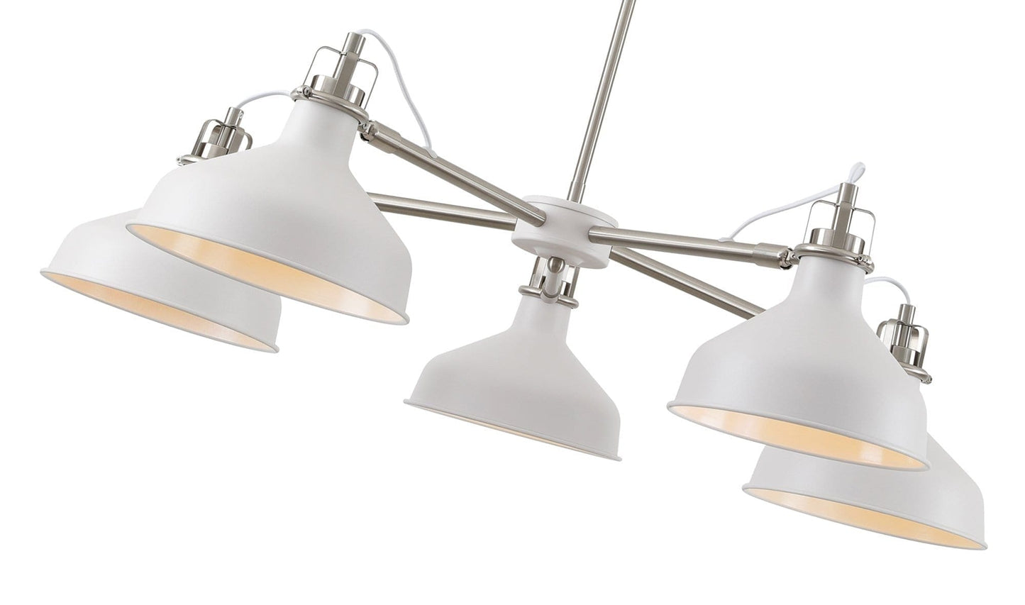 Norway 5 Light White Satin Nickel/White Pendant