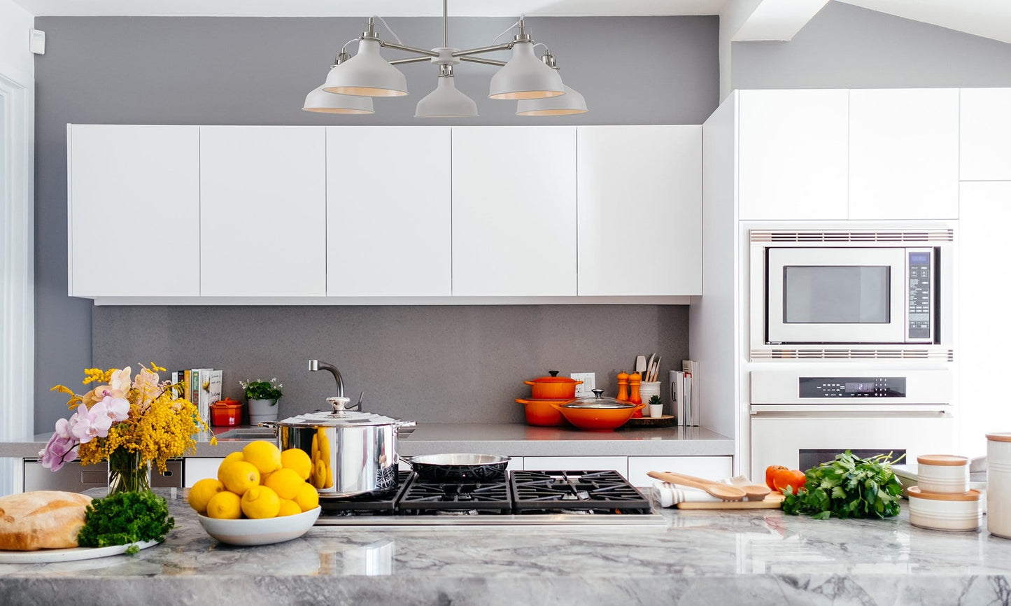 Norway 5 Light White Satin Nickel/White Pendant