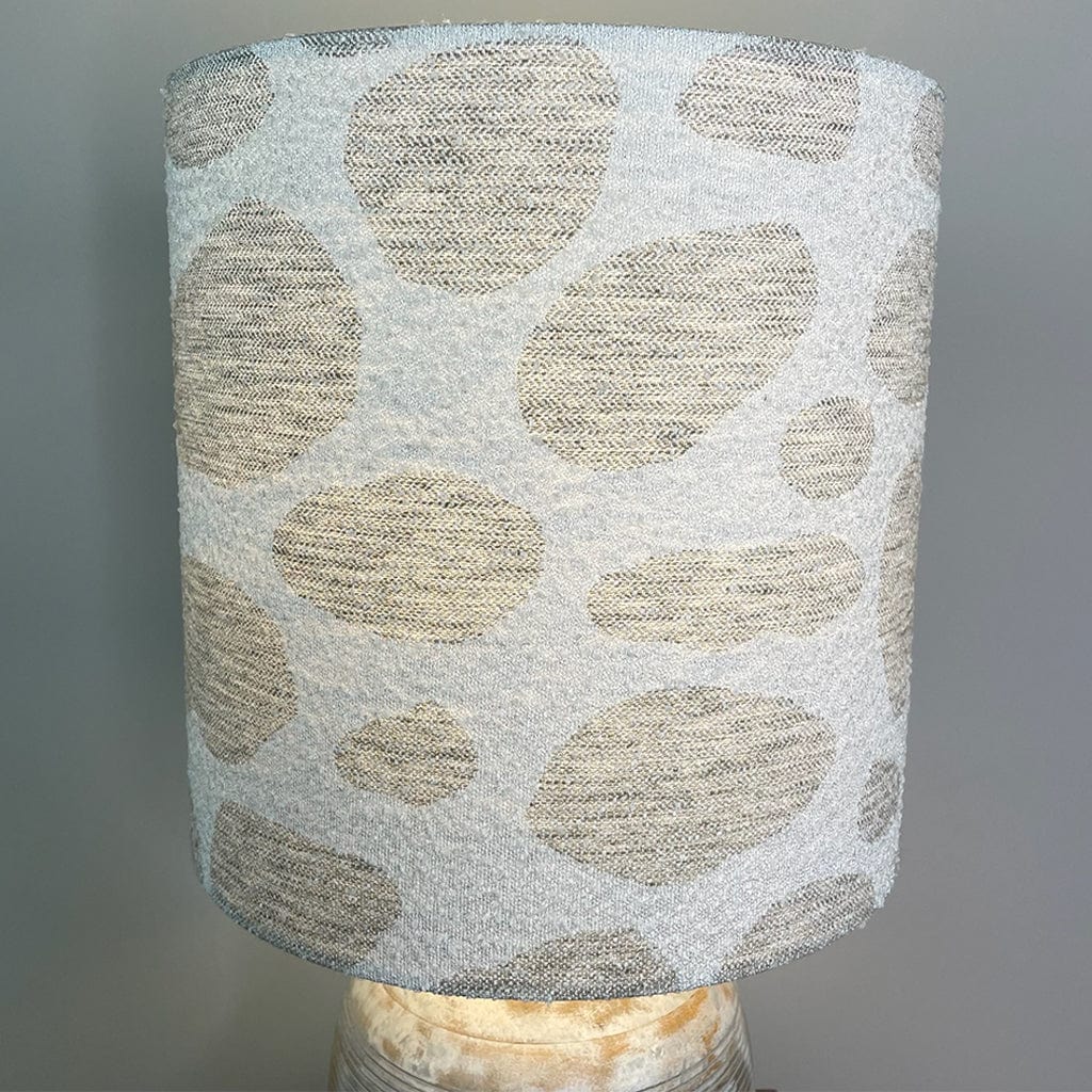 Nelu Warm Grey Wash Engraved Table Lamp with Bodie Ecru Boucle Shade