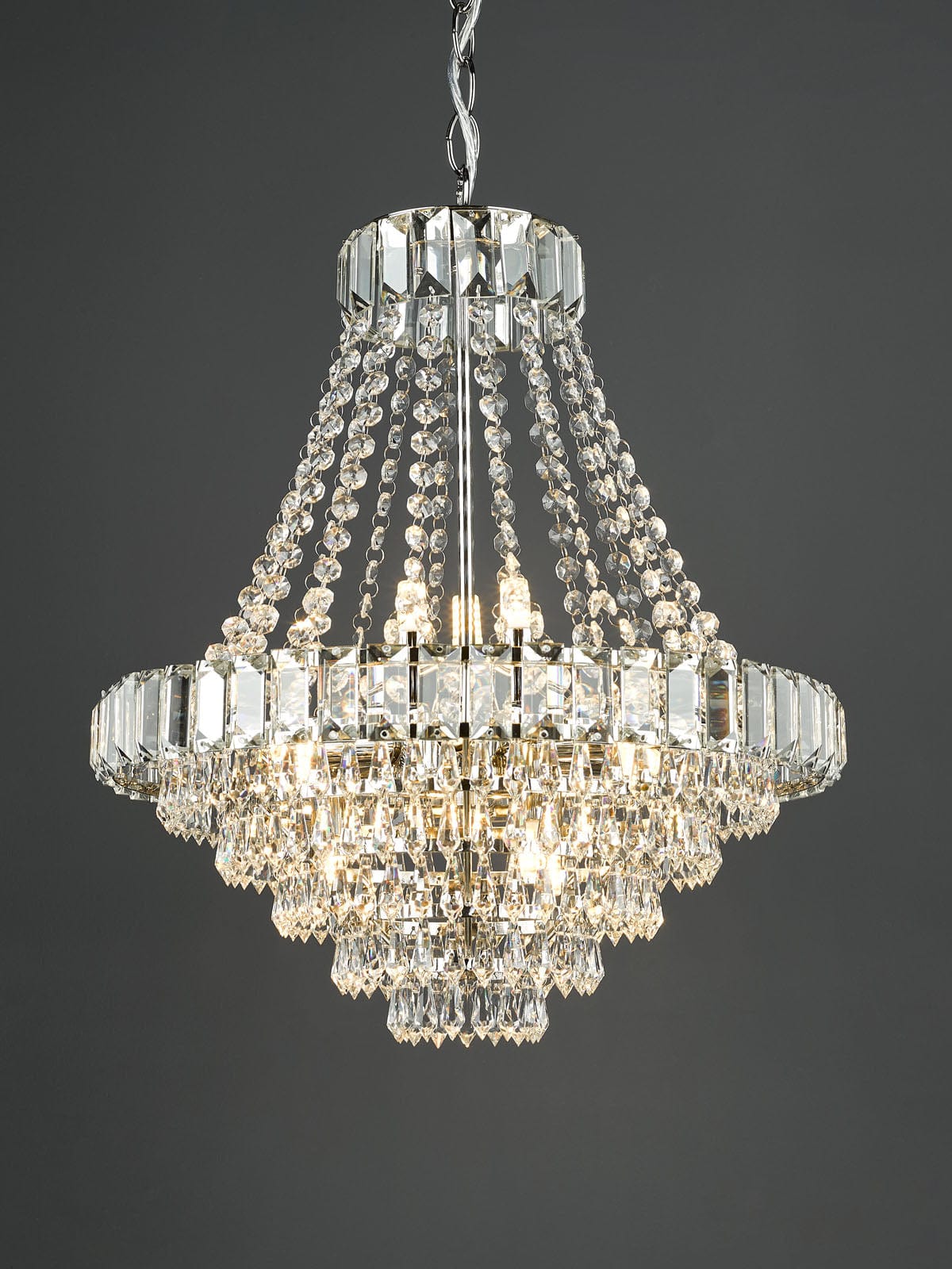 Osborne House 12 Light Chandelier Polished Nickel and Crystal