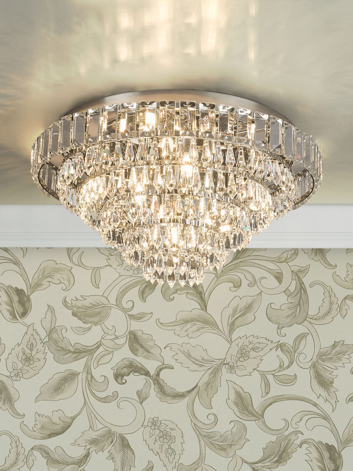 Osborne House 7 Light Flush Polished Nickel and Crystal