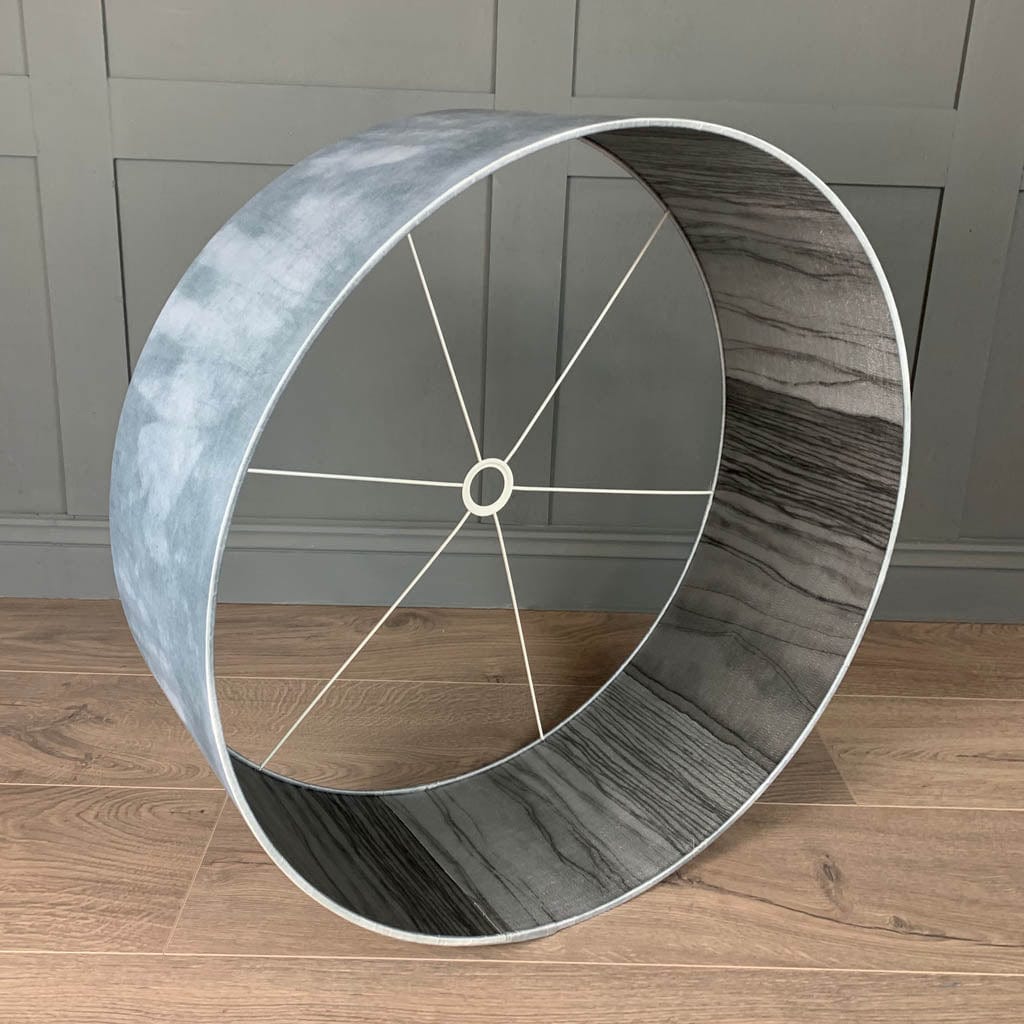 Light Grey Ombre Pendant Shade with Harlequin Metamorphic Pewter Lead Wallpaper Lining