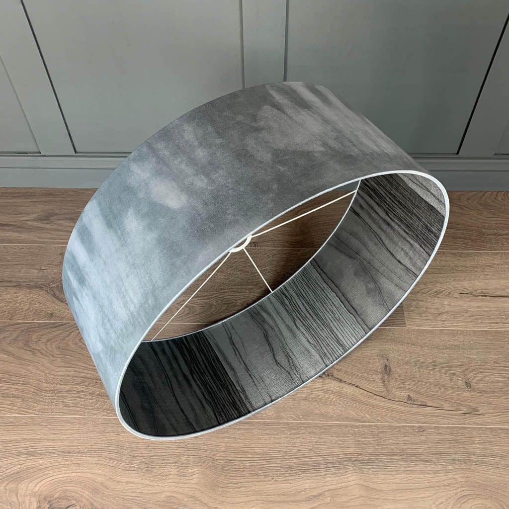 Light Grey Ombre Pendant Shade with Harlequin Metamorphic Pewter Lead Wallpaper Lining