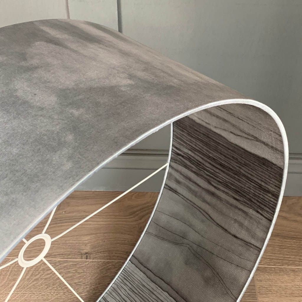 Light Grey Ombre Pendant Shade with Harlequin Metamorphic Pewter Lead Wallpaper Lining