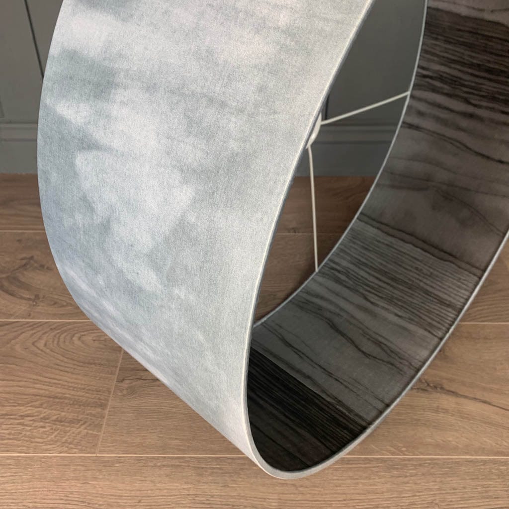 Light Grey Ombre Pendant Shade with Harlequin Metamorphic Pewter Lead Wallpaper Lining