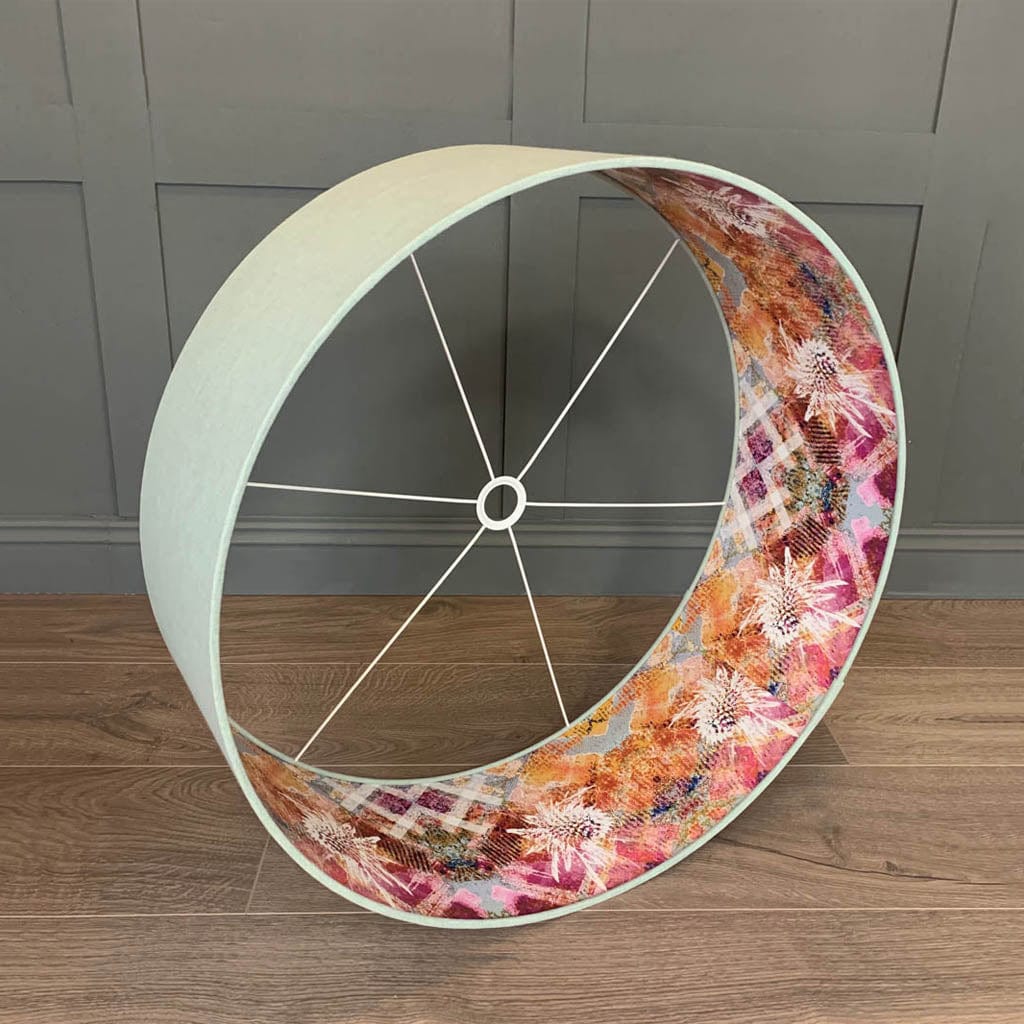 Mairi Helena Scottish Flora Thistle in Fine Art Pink Wallpaper Lined Pendant Shade with Oslo Robins Egg