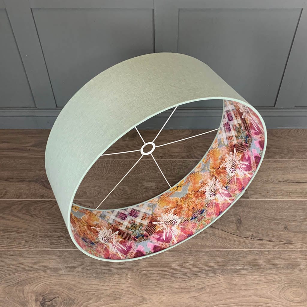 Mairi Helena Scottish Flora Thistle in Fine Art Pink Wallpaper Lined Pendant Shade with Oslo Robins Egg