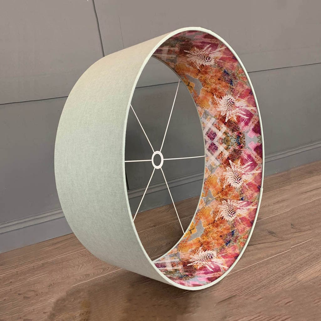 Mairi Helena Scottish Flora Thistle in Fine Art Pink Wallpaper Lined Pendant Shade with Oslo Robins Egg