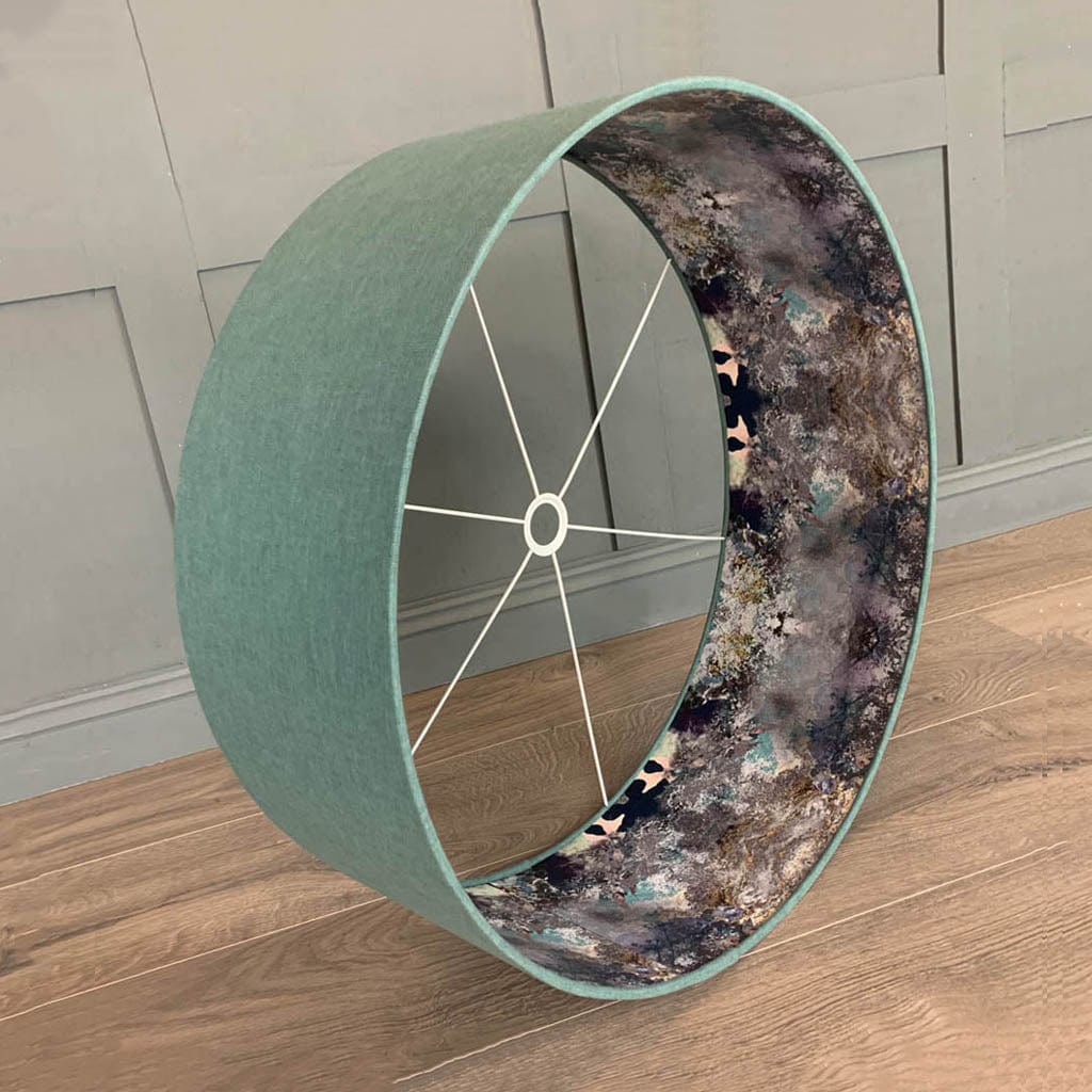 Oslo Spray Pendant Shade with Mairi Helena Hebridean Homelands Wallpaper Lining
