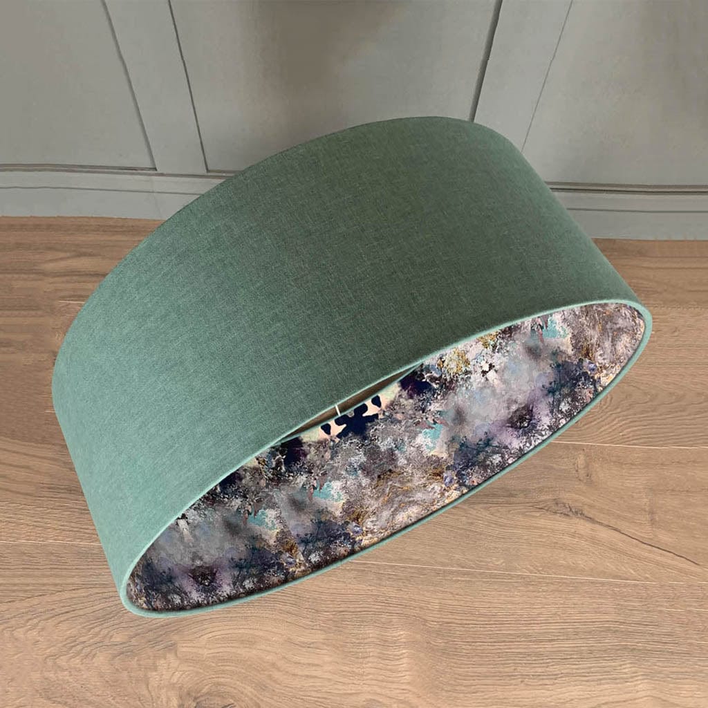 Oslo Spray Pendant Shade with Mairi Helena Hebridean Homelands Wallpaper Lining