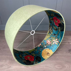Passiflora Kingfisher Fabric Lined  Lampshade with Meadow Green Outer
