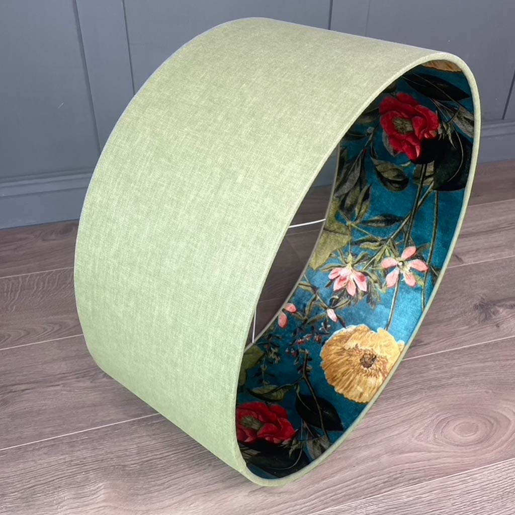 Passiflora Kingfisher Fabric Pendant Shade with Meadow Green Outer