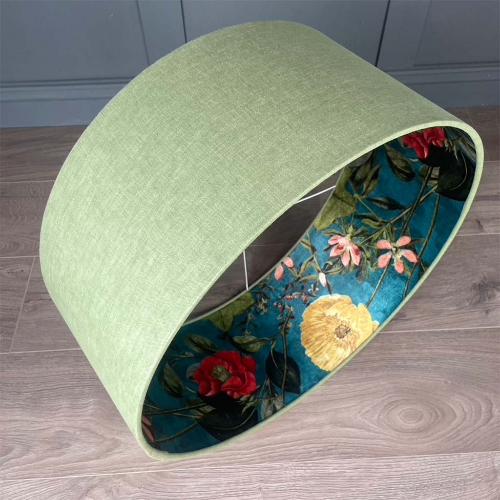 Passiflora Kingfisher Fabric Pendant Shade with Meadow Green Outer