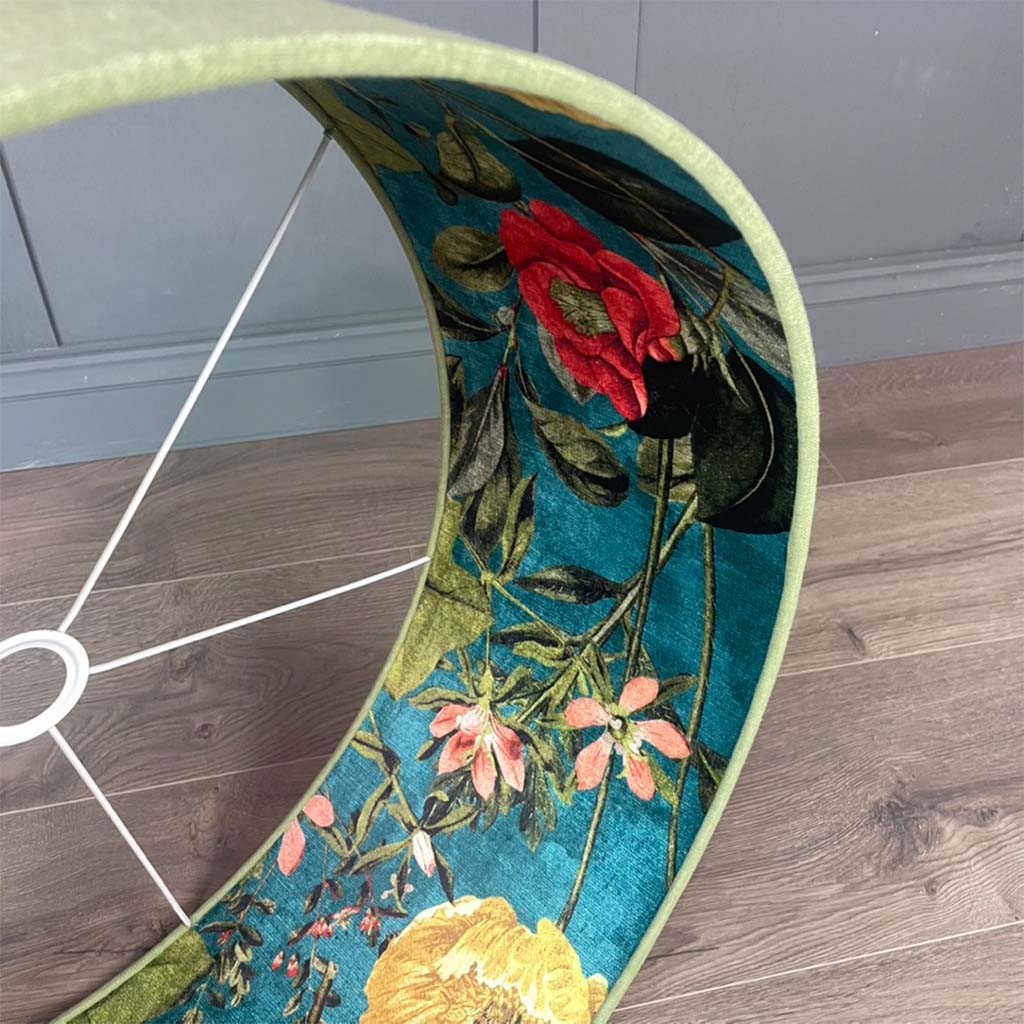 Passiflora Kingfisher Fabric Pendant Shade with Meadow Green Outer