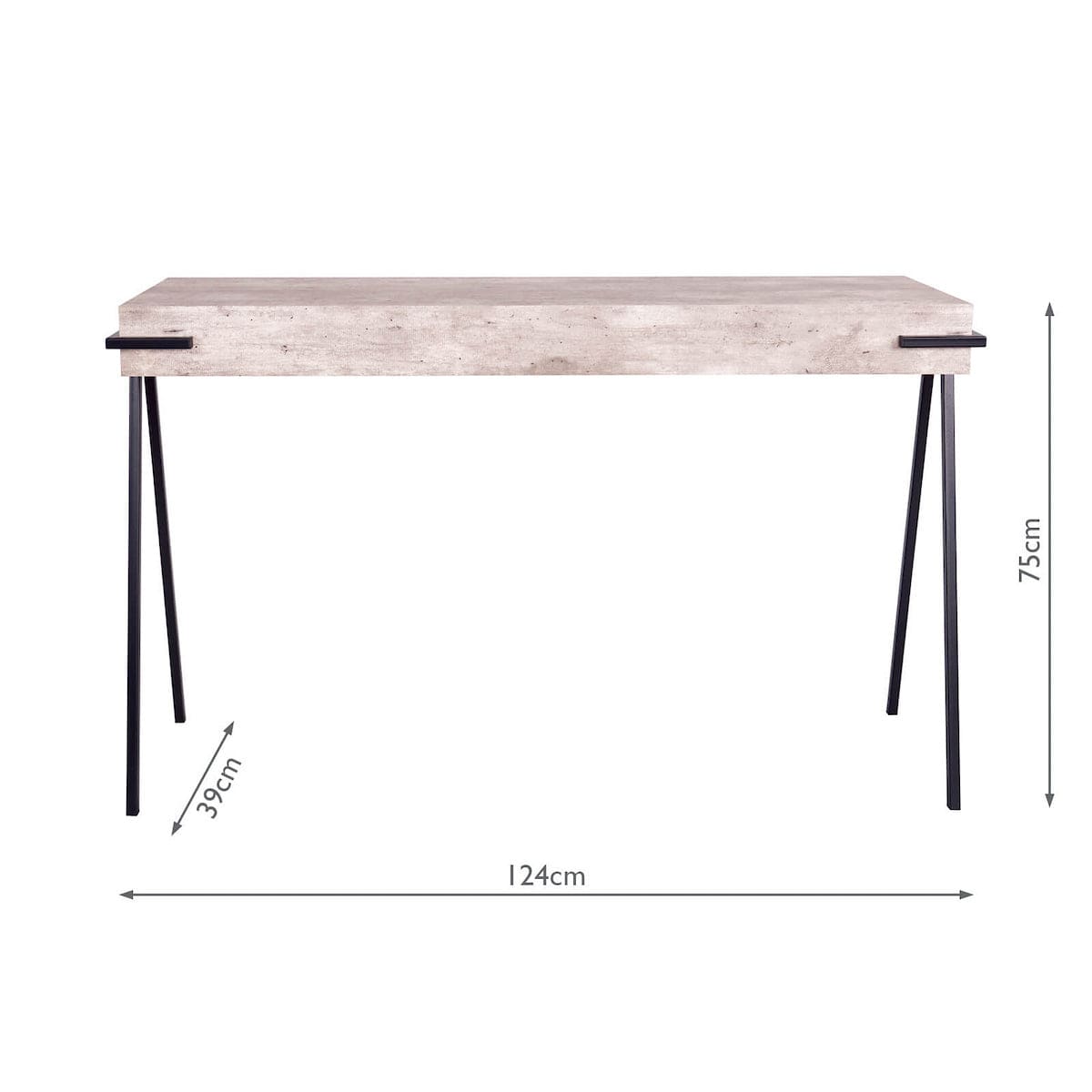 Table with dimensions on a white background