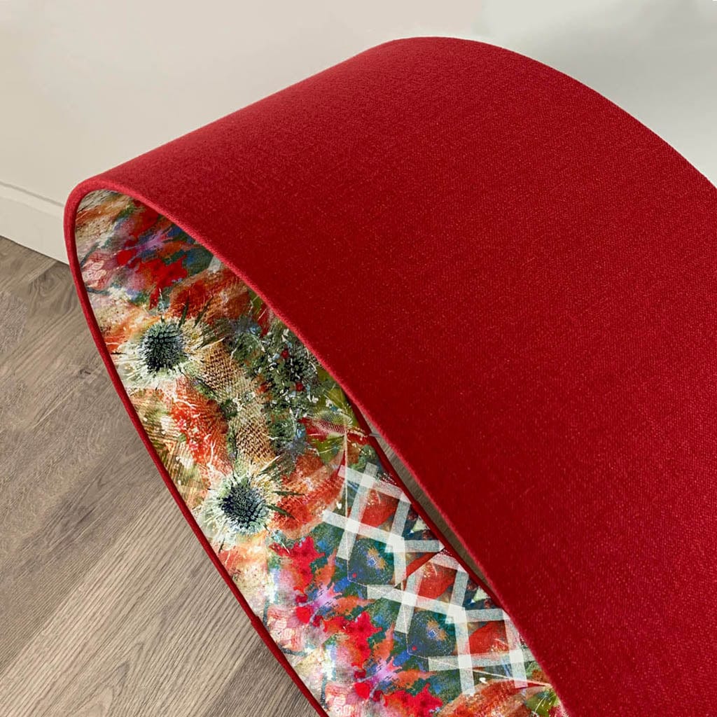 Saxon Cassis Pendant Shade with Mairi Helena Summer Thistle Wallpaper Lining