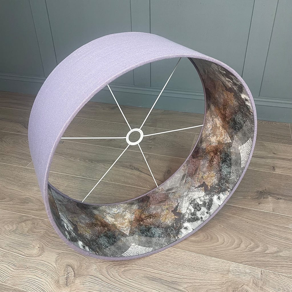 Saxon Violet Pendant Shade with Mairi Helena Scottish Flora Grey Thistle Wallpaper Lining