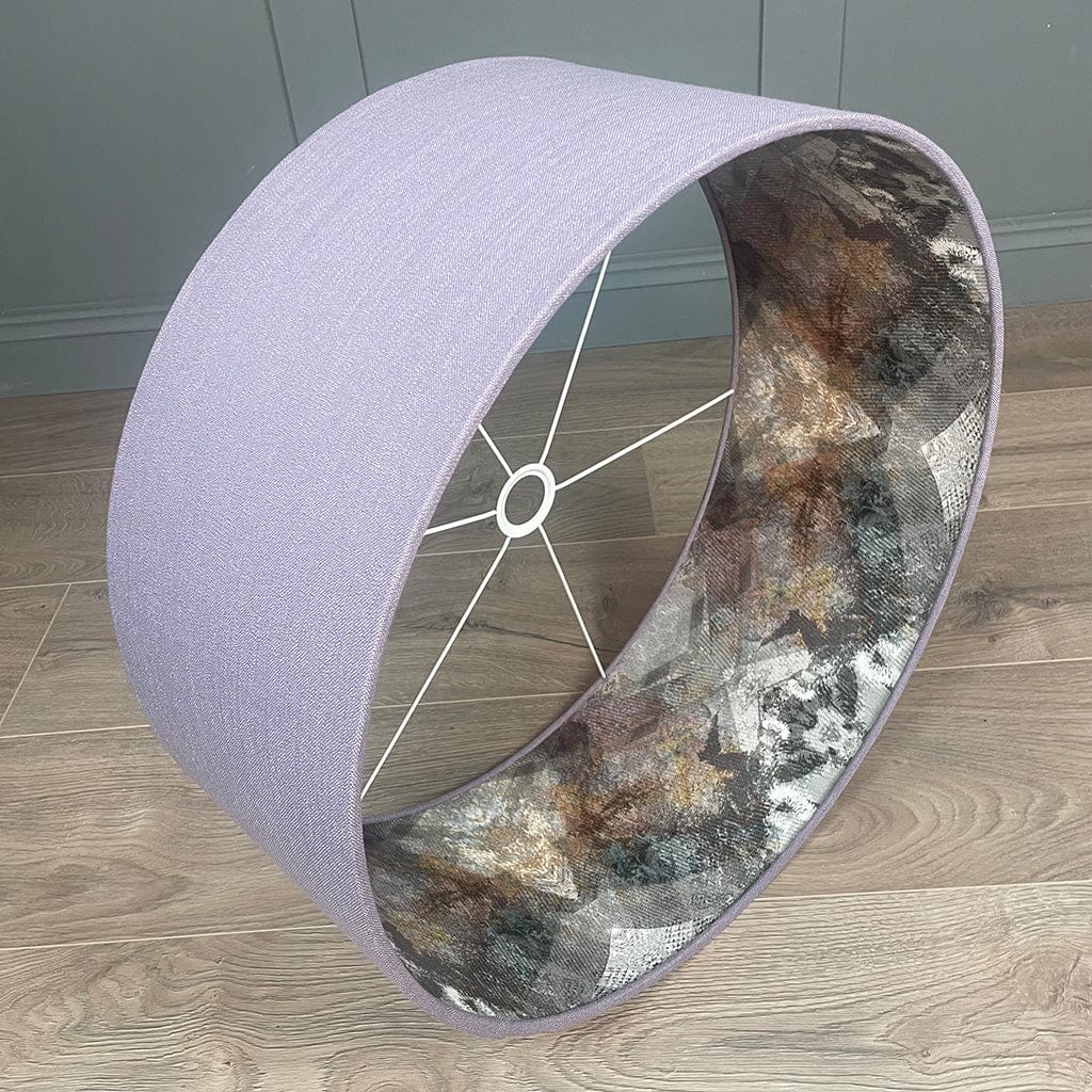 Saxon Violet Pendant Shade with Mairi Helena Scottish Flora Grey Thistle Wallpaper Lining