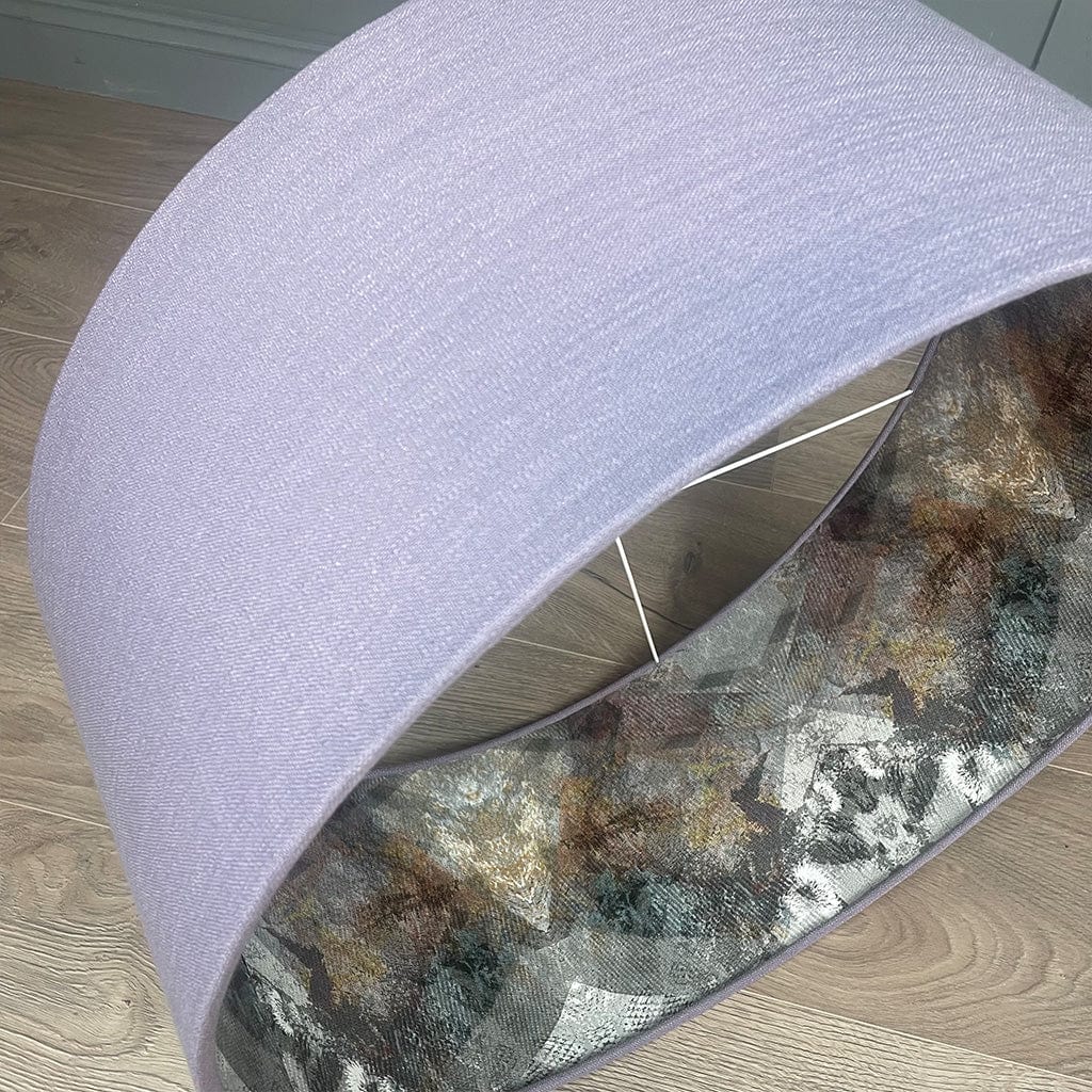 Saxon Violet Pendant Shade with Mairi Helena Scottish Flora Grey Thistle Wallpaper Lining