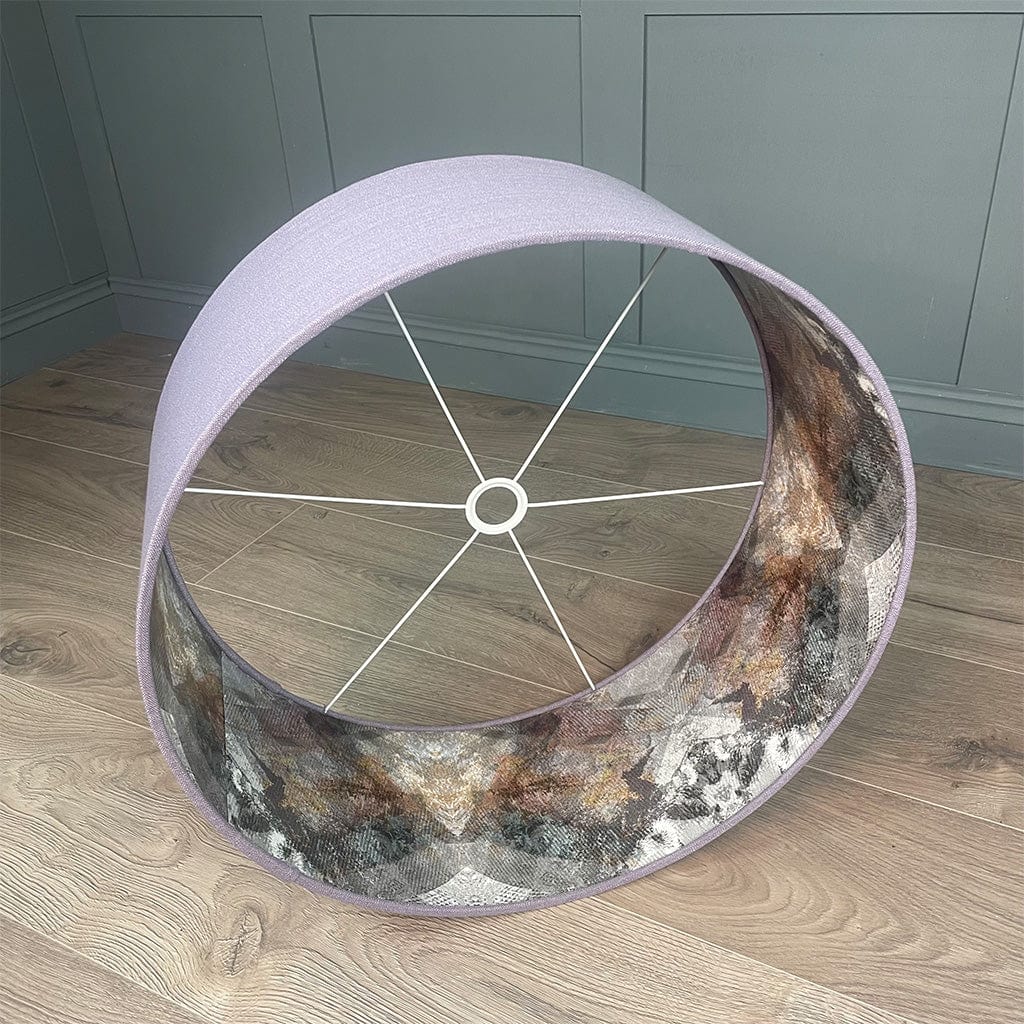 Saxon Violet Pendant Shade with Mairi Helena Scottish Flora Grey Thistle Wallpaper Lining
