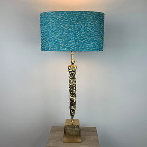 Shaman Antique Brass Table Lamp with Canton Blue Oval Lampshade