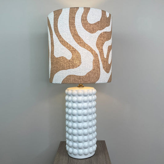 Sohan White Bobble Table Lamp with Sigrid Sandstone Lampshade