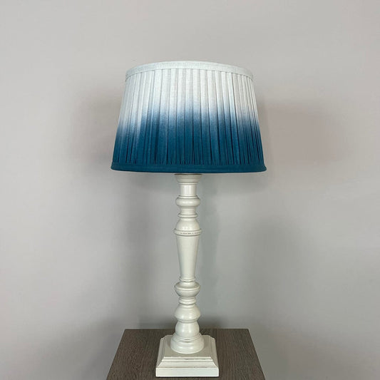 Wooden Distressed Off White Table Lamp with Ombre Pleated Tapered Shade