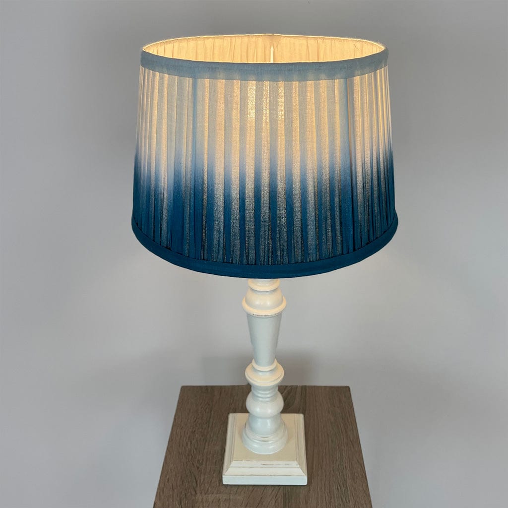 Wooden Distressed Off White Table Lamp with Ombre Pleated Tapered Shade