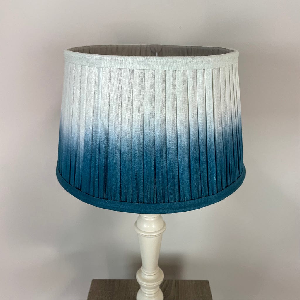 Wooden Distressed Off White Table Lamp with Ombre Pleated Tapered Shade