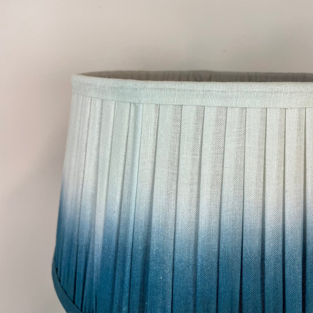 Wooden Distressed Off White Table Lamp with Ombre Pleated Tapered Shade