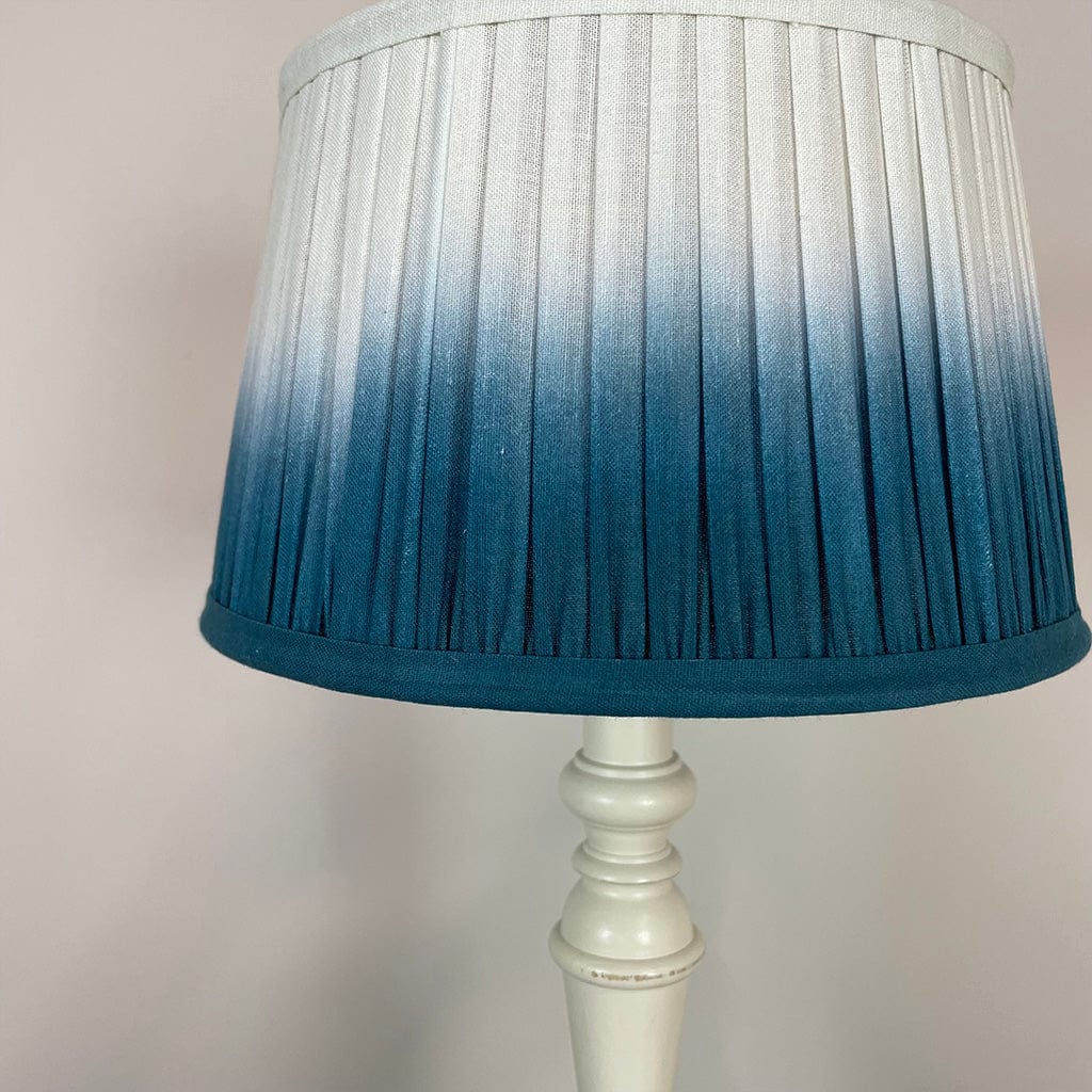 Wooden Distressed Off White Table Lamp with Ombre Pleated Tapered Shade