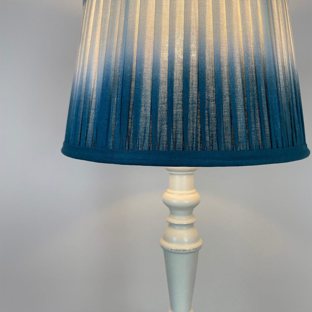 Wooden Distressed Off White Table Lamp with Ombre Pleated Tapered Shade