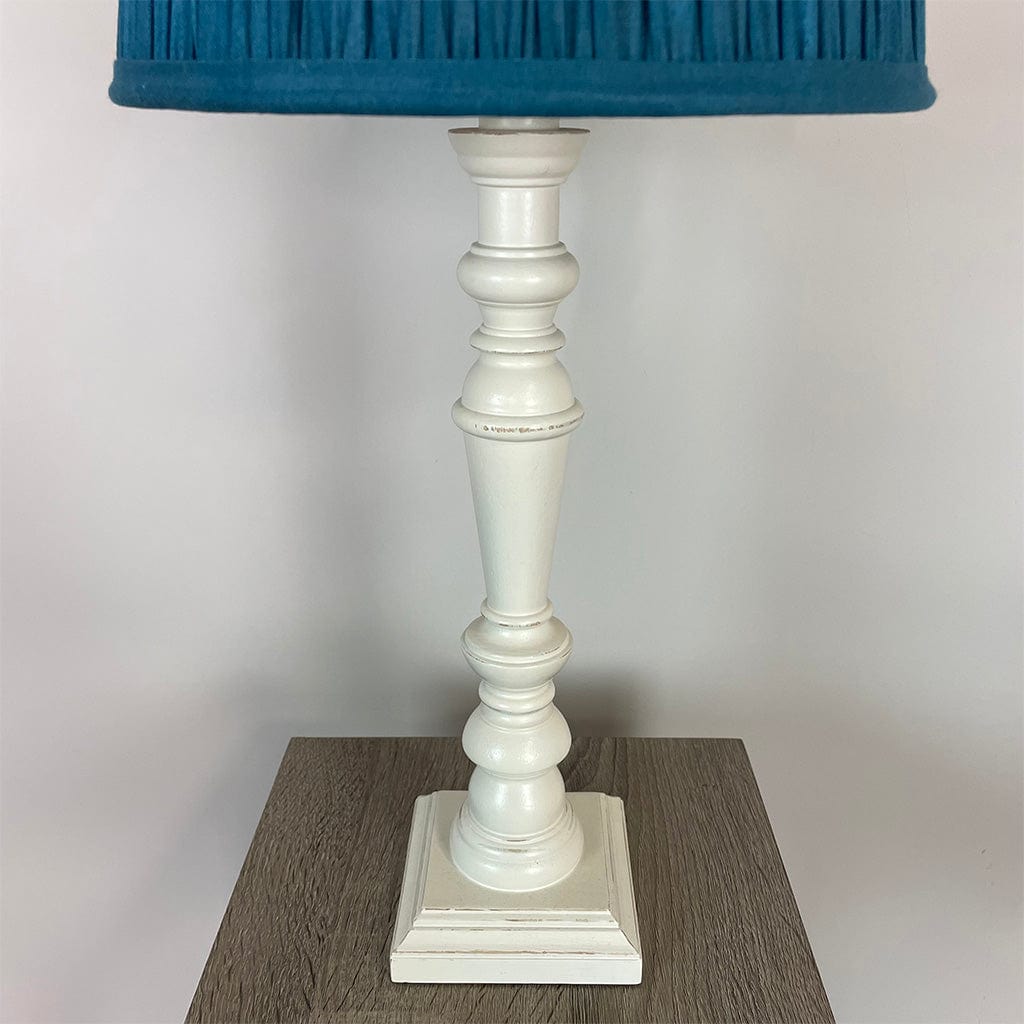 Wooden Distressed Off White Table Lamp with Ombre Pleated Tapered Shade