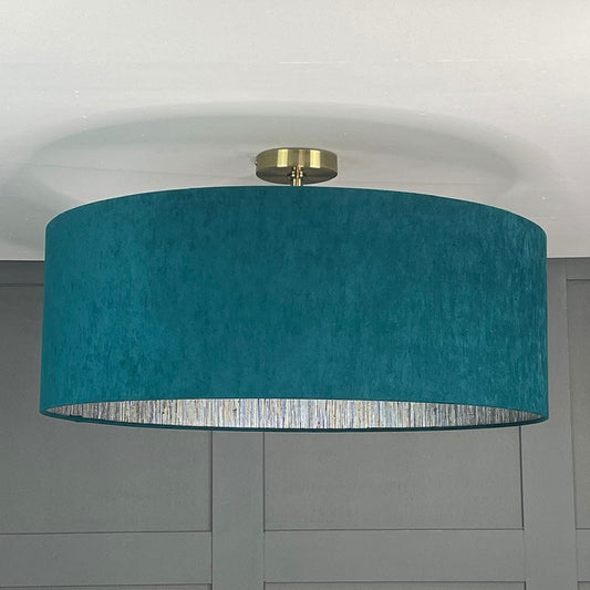 Seri Mineral Wallpaper Lined Pendant Shade with Belvoir Teal