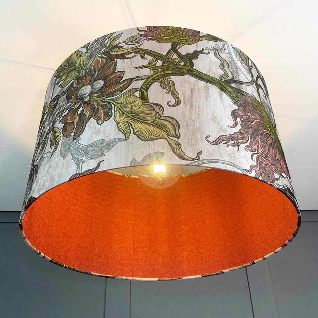 Timorous Beasties Epic Botanic Beige Peach Drum Shade with Berry Fabric Lining