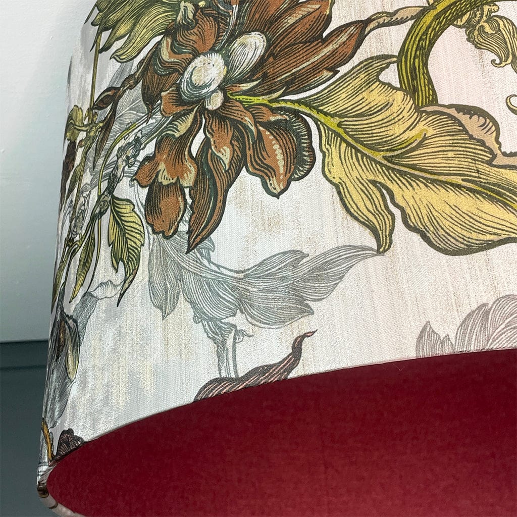 Timorous Beasties Epic Botanic Beige Peach Drum Shade with Berry Fabric Lining