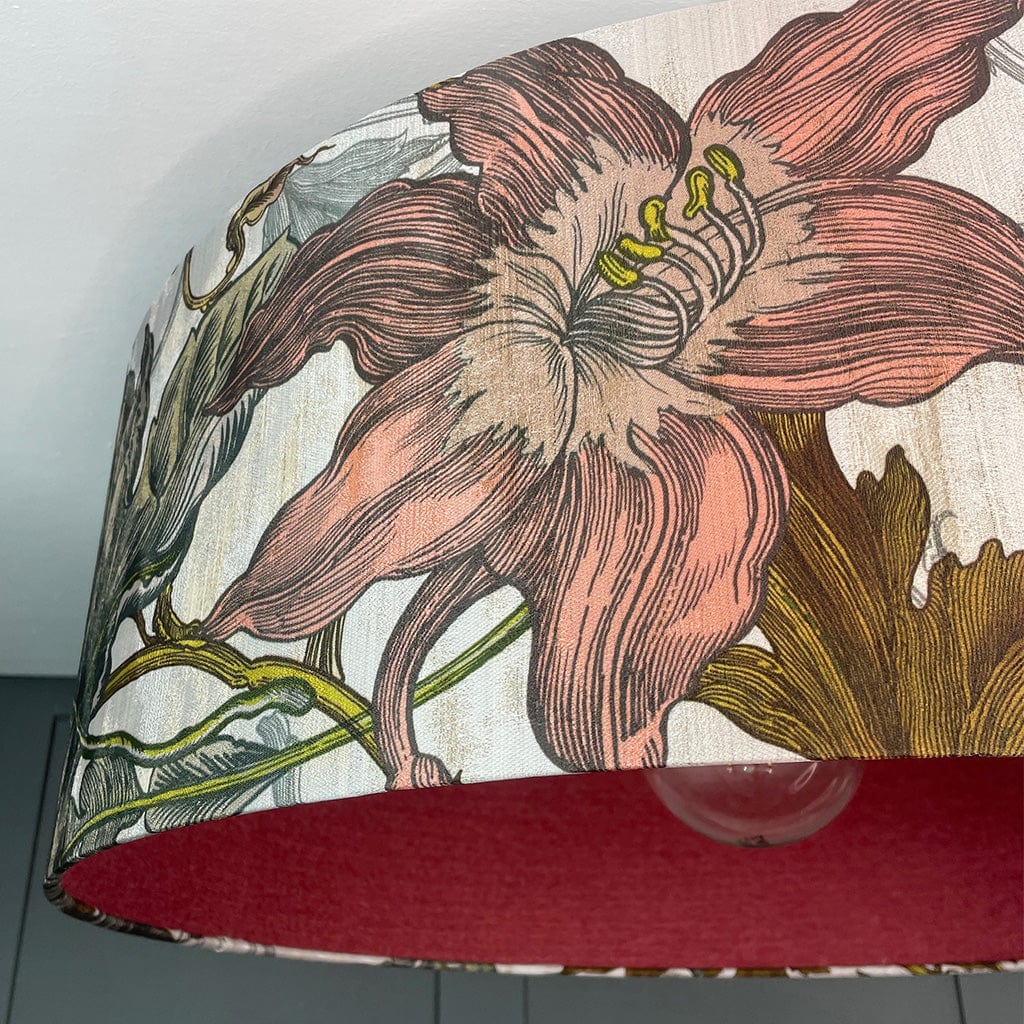 Timorous Beasties Epic Botanic Beige Peach Pendant Shade with Wexley Berry Fabric Lining