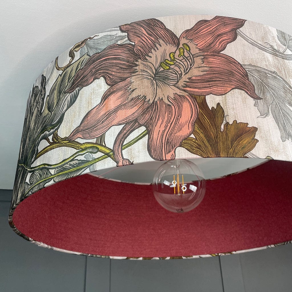 Timorous Beasties Epic Botanic Beige Peach Pendant Shade with Wexley Berry Fabric Lining