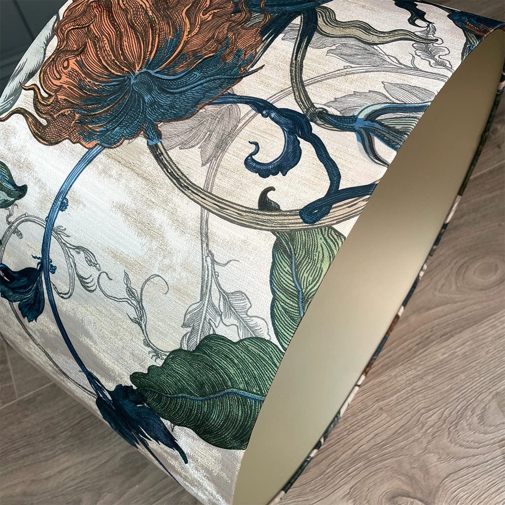 Timorous Beasties Epic Botanic Blue Rust Drum Shade with Champagne Lining