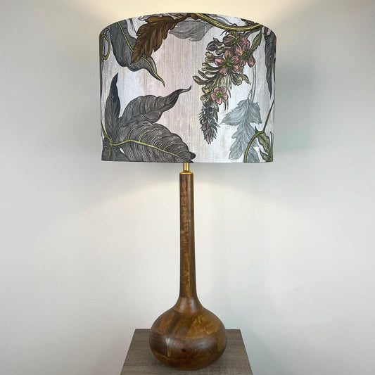 Toma Oiled Wood Tall Neck Table Lamp with Timorous Beasties Epic Botanic Beige Peach