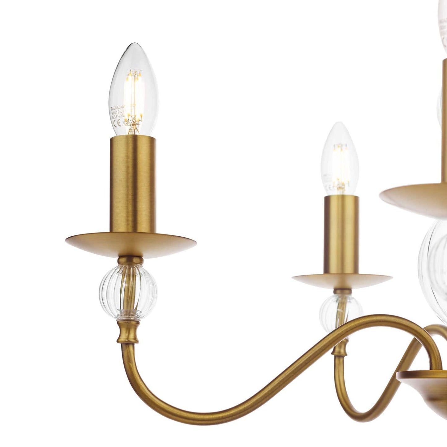 Wrest Park 5 Light Armed Aged Brass & Ribbed Glass Pendant