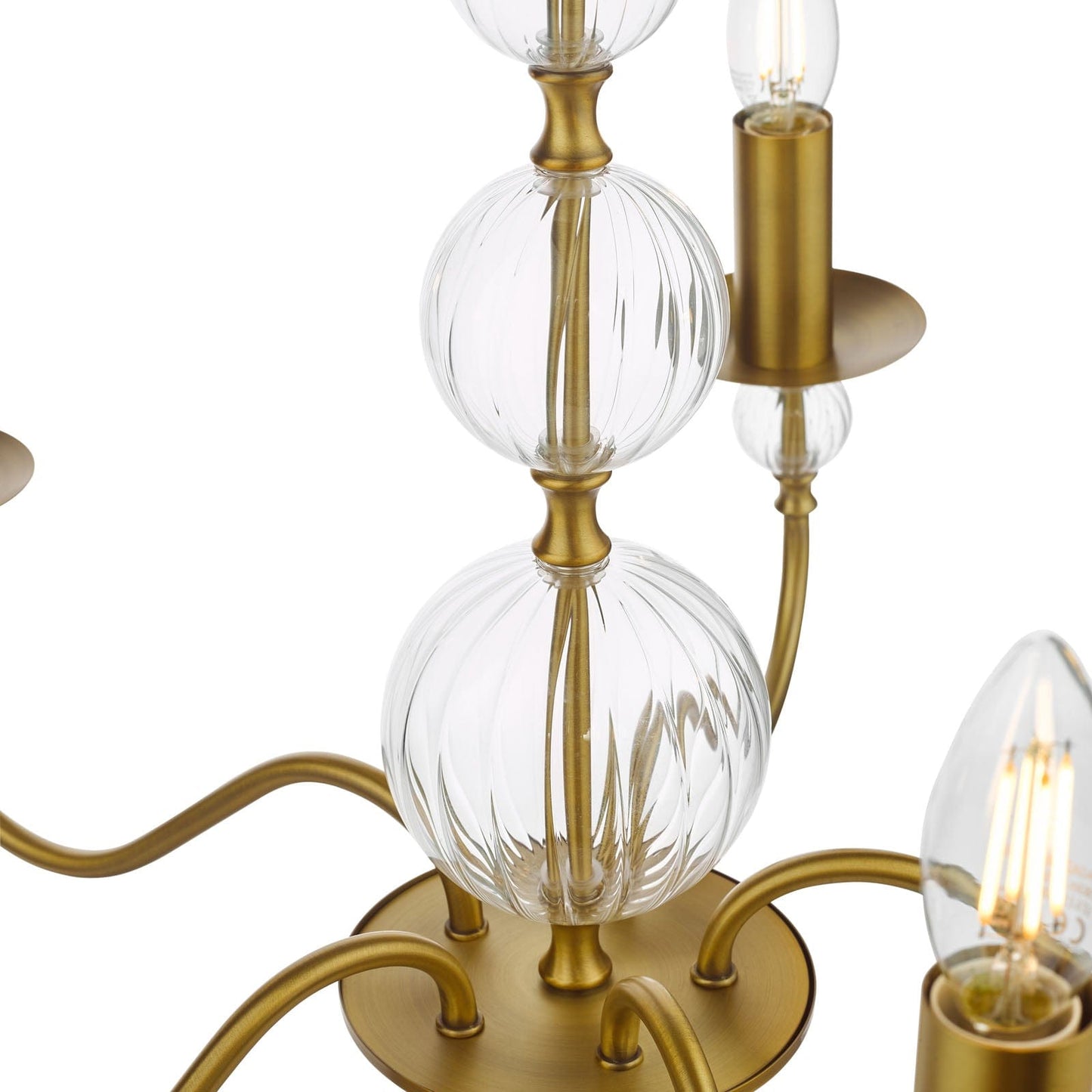 Wrest Park 5 Light Armed Aged Brass & Ribbed Glass Pendant