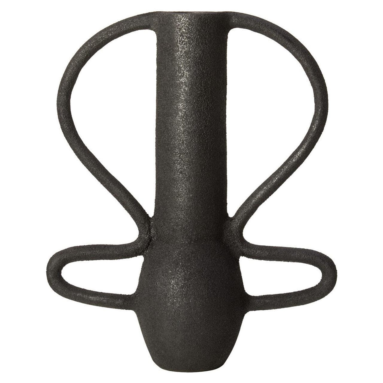 Black vase with unique design on a white background